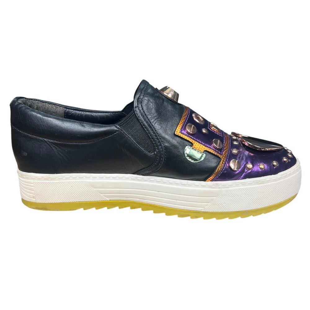 Ivy Kirzhner Bertha Black Leather Embellished Slip On Sneakers Size 7.5 - Picture 4 of 11